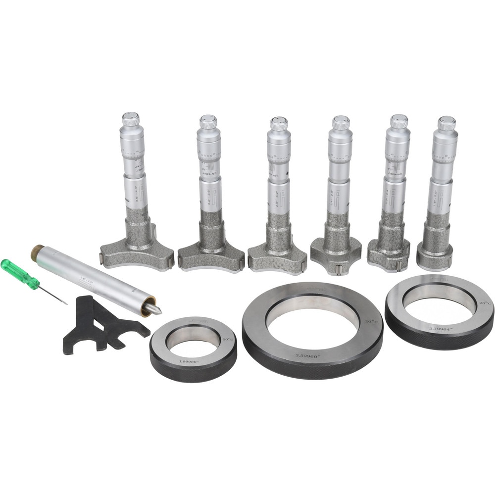 Mechanical Inside Micrometer Set: 1.6000 to 4.0000" Range, 1 Extension Rod