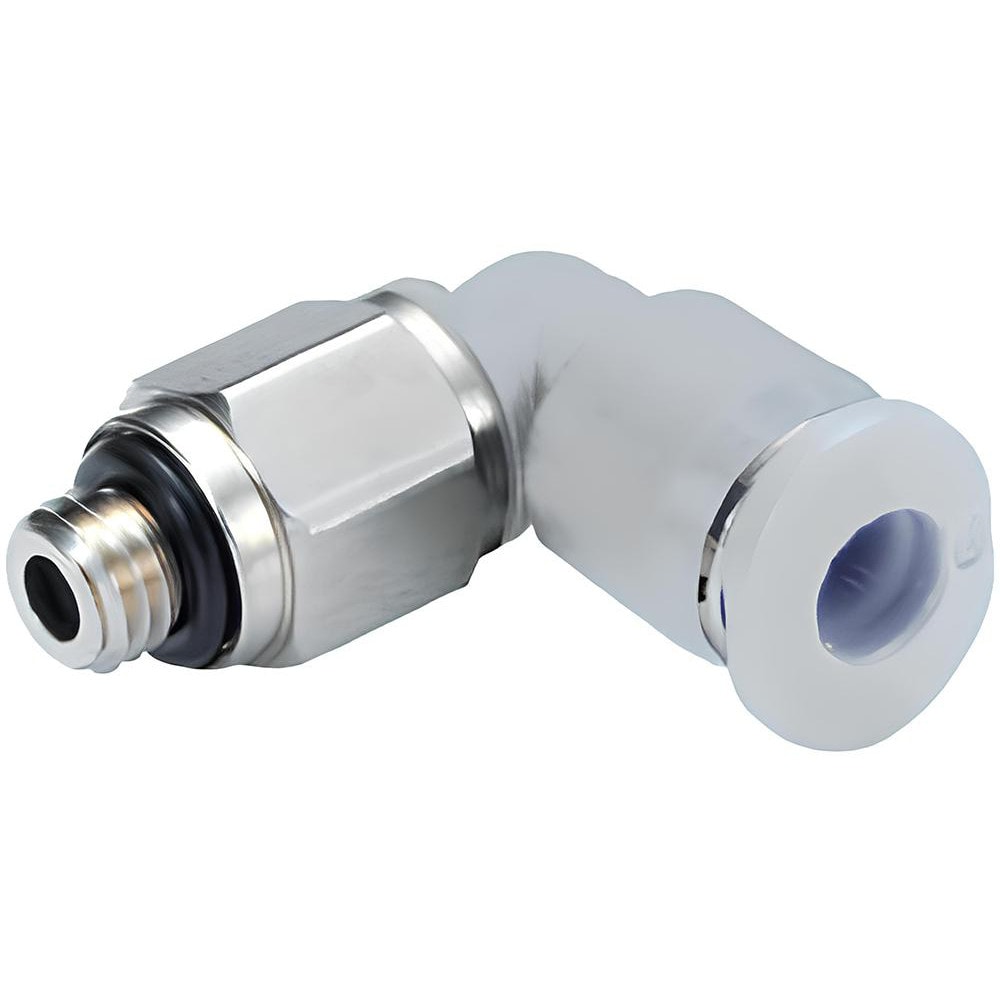 Push-To-Connect Tube to Male & Tube to Male NPT Tube Fitting: 90 ° Swivel Elbow Adapter, 1/4" Thread, 1/8" OD