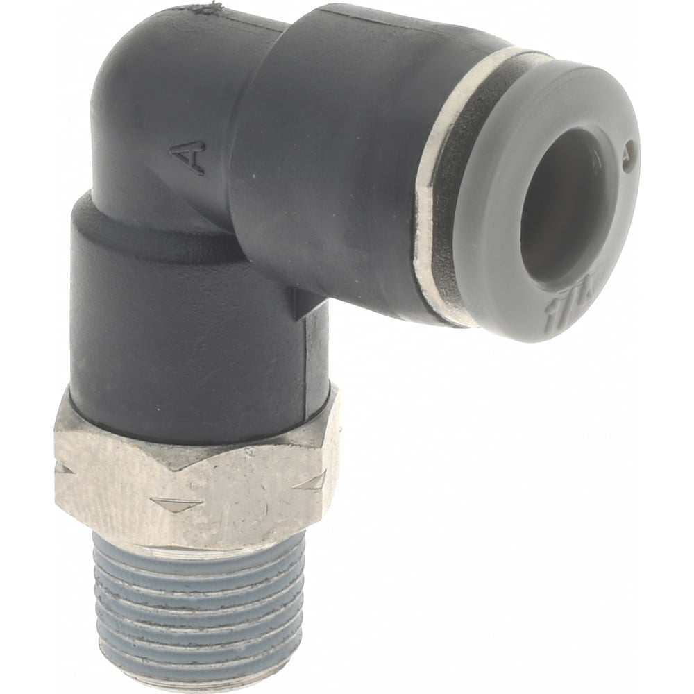 Push-To-Connect Tube to Male & Tube to Male NPT Tube Fitting: 90 ° Swivel Elbow, 1/8" Thread, 1/4" OD