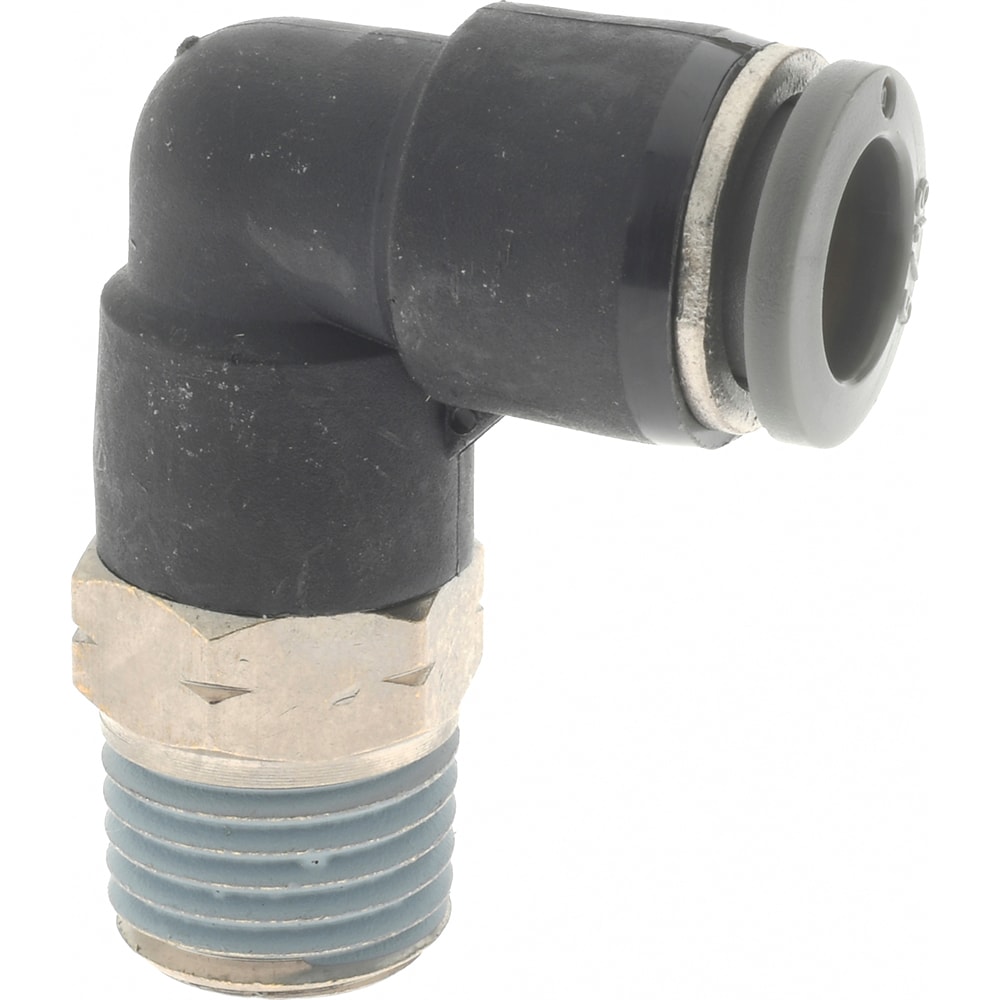 Push-To-Connect Tube to Male & Tube to Male NPT Tube Fitting: 90 ° Swivel Elbow, 1/4" Thread, 5/16" OD