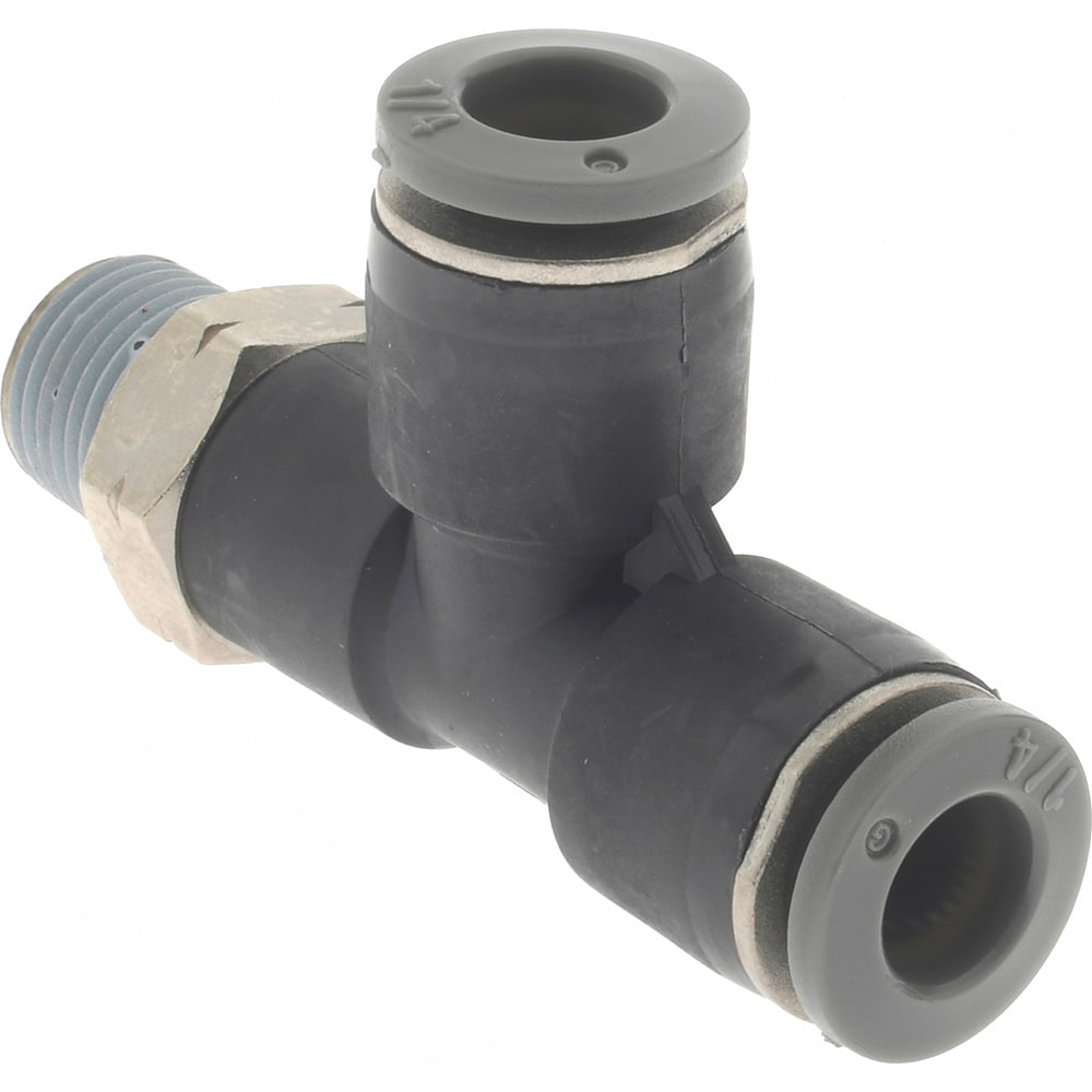Push-To-Connect Tube to Male & Tube to Male NPT Tube Fitting: Swivel Side Tee Adapter, Tee 1/8" Thread, 1/4" OD