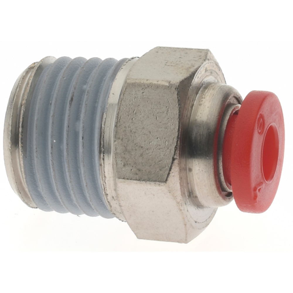 Push-To-Connect Tube to Male & Tube to Male BSPT Tube Fitting: ISO R Male Connector, Straight, 1/4" Thread