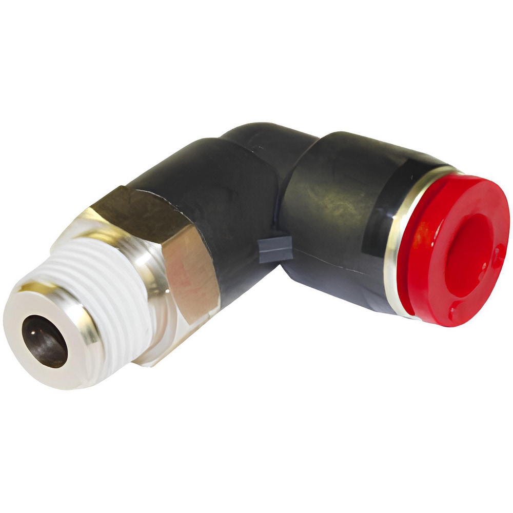 Push-To-Connect Tube to Male & Tube to Male BSPT Tube Fitting: 90 ° Swivel Elbow, 1/4" Thread