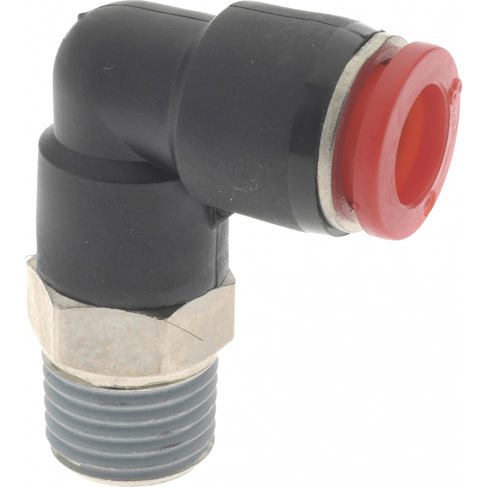 Push-To-Connect Tube to Male & Tube to Male BSPT Tube Fitting: 90 ° Swivel Elbow, 1/4" Thread