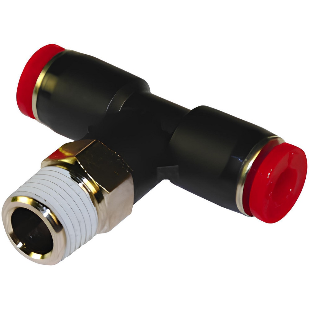 Push-To-Connect Tube to Male & Tube to Male BSPT Tube Fitting: Swivel Tee Adapter, Tee 1/8" Thread