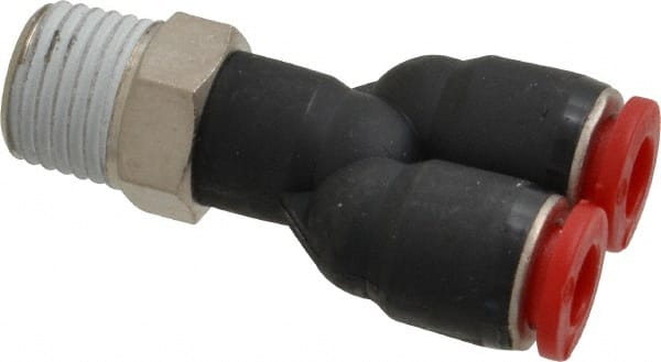 Norgren C01880628 Push-To-Connect Tube to Male & Tube to Male BSPT Tube Fitting: Swivel Y Adapter, 1/4" Thread 