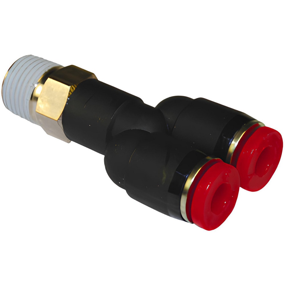 Push-To-Connect Tube to Male & Tube to Male BSPT Tube Fitting: Swivel Y Adapter, 3/8" Thread