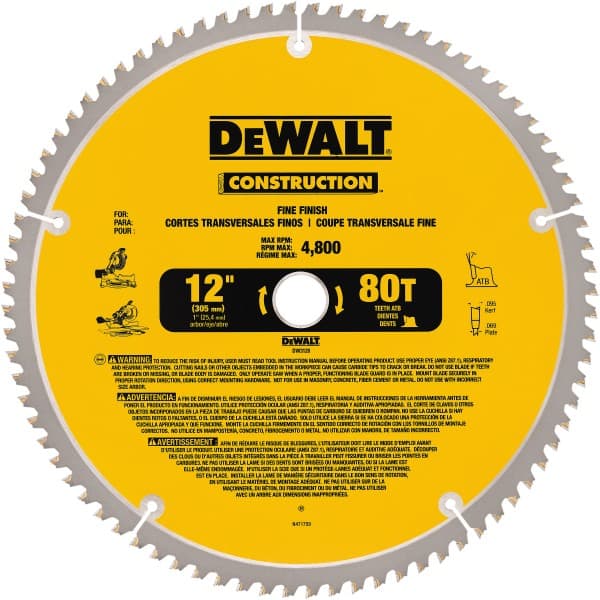Dewalt DW3128 Wet & Dry Cut Saw Blade: 12" Dia, 1" Arbor Hole, 0.095" Kerf Width, 80 Teeth 