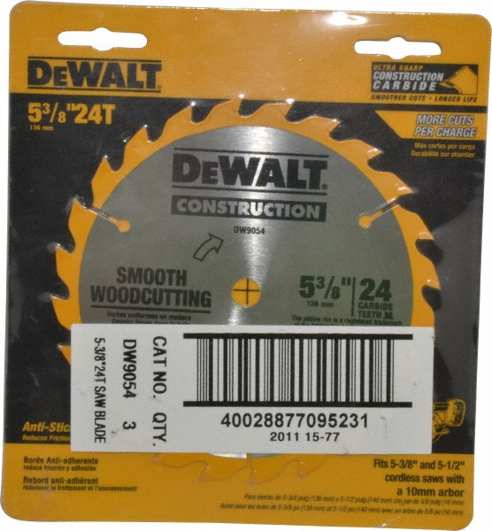 Wet & Dry Cut Saw Blade: 5-3/8" Dia, 10" Arbor Hole, 0.059" Kerf Width, 24 Teeth - Round Arbor