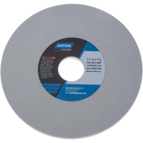 Surface Grinding Wheel: 7" Dia, 1/4" Thick, 1-1/4" Hole, 120 Grit, L Hardness