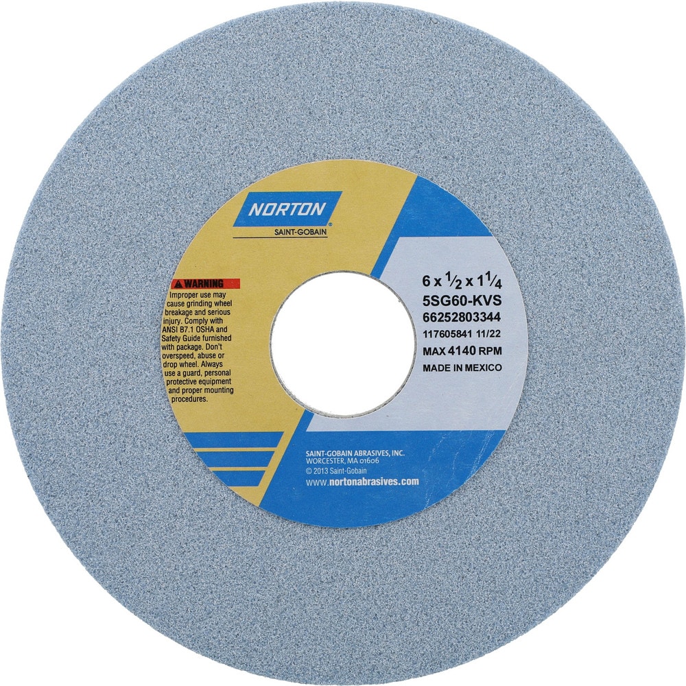 Surface Grinding Wheel: 6" Dia, 1/2" Thick, 1-1/4" Hole, 60 Grit, K Hardness