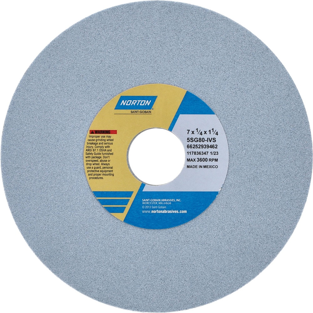 Surface Grinding Wheel: 7" Dia, 1/4" Thick, 1-1/4" Hole, 80 Grit, I Hardness