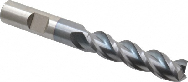 Square End Mill: 1/2'' Dia, 2'' LOC, 1/2'' Shank Dia, 4'' OAL, 3 Flutes, Powdered Metal