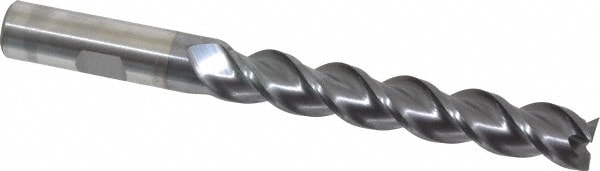 Square End Mill: 1/2'' Dia, 3'' LOC, 1/2'' Shank Dia, 5'' OAL, 3 Flutes, Powdered Metal