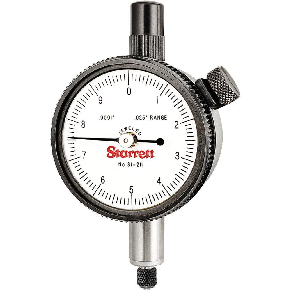 Starrett 53414 Dial Drop Indicator: 0 to 0.025" Range, 0-10 Dial Reading, 0.0001" Graduation, 1-11/16" Dial Dia Image