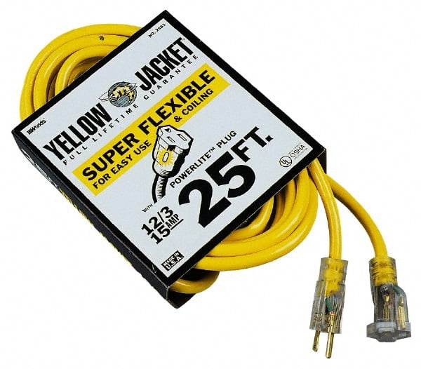25', 12/3 Gauge/Conductors, Yellow Outdoor Extension Cord