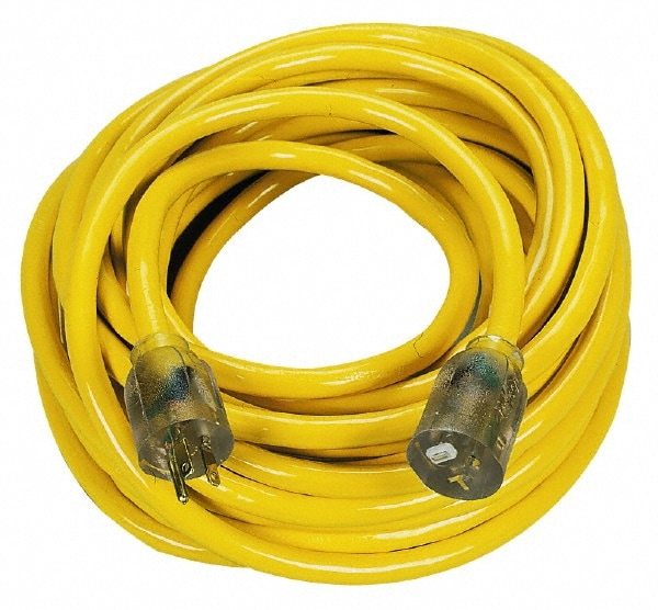 Power Cords; Cord Type: Extension Cord ; Overall Length (Feet): 50 ; Cord Color: Yellow ; Amperage: 20 ; Voltage: 125 ; Recommended Environment: Outdoor