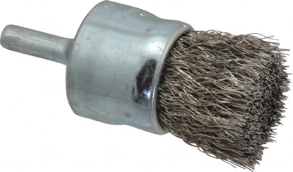 Weiler 90296 End Brushes: 1" Dia, Stainless Steel, Crimped Wire 