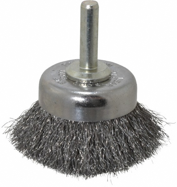 Cup Brush: 1-3/4" Dia, 0.006" Wire Dia, Steel, Crimped - 3/4" Trim Length, 13,000 Max RPM