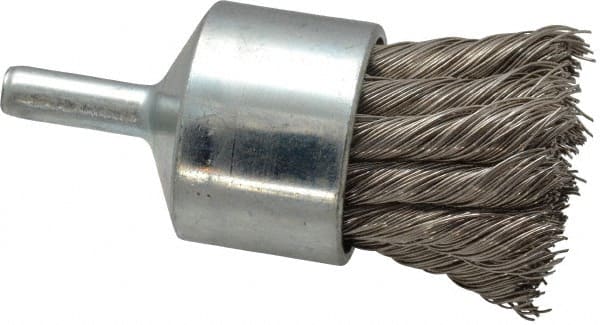 Weiler 90325 End Brushes: 1-1/8" Dia, Stainless Steel, Knotted Wire 