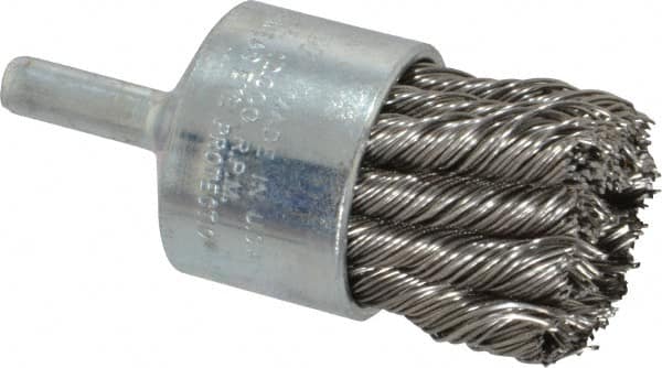 Weiler 90326 End Brushes: 1-1/8" Dia, Stainless Steel, Knotted Wire 