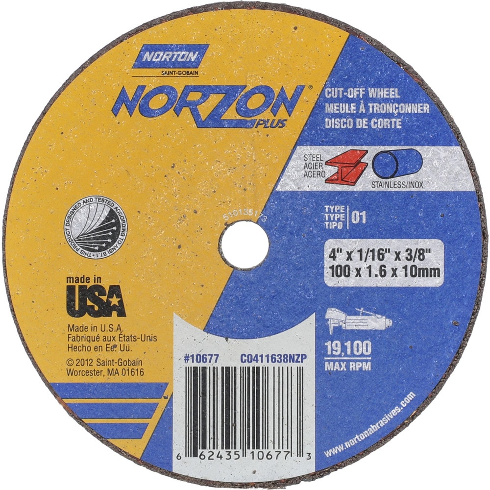 Cut-Off Wheel: 4" Dia, 1/16" Thick, 3/8" Hole, Ceramic