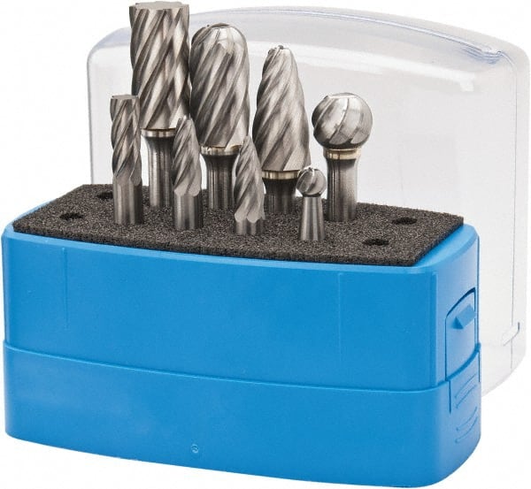 8 Pc Single Cut Burr Set with Ball, Cylinder, Cylinder w/Rad End, Tree w/Pointed End, Tree w/Rad End