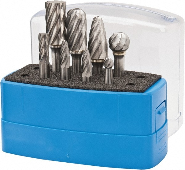 Made in USA SETM175PFM 8 Pc Single Cut Burr Set with Ball, Cylinder, Cylinder w/Rad End, Tree w/Pointed End, Tree w/Rad End Image