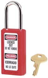 Master Lock 410KAS12RED Lockout Padlock: Keyed Alike, Key Retaining, Thermoplastic, Plated Metal Shackle, Red 