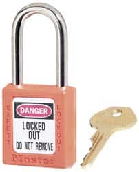 Master Lock 410KAS3ORJ Lockout Padlock: Keyed Alike, Key Retaining, Thermoplastic, Plated Metal Shackle, Orange 