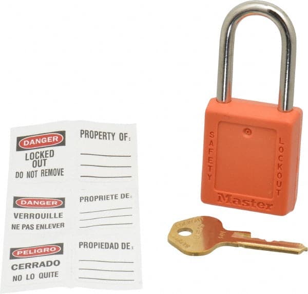 Master Lock 410ORJ Lockout Padlock: Keyed Different, Key Retaining, Thermoplastic, Steel Shackle, Orange 