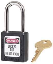 Master Lock 410KAS6BLK Lockout Padlock: Keyed Alike, Key Retaining, Thermoplastic, Plated Metal Shackle, Black 