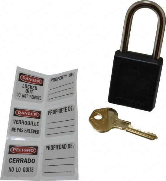 Master Lock 410BLK  (STCK) Lockout Padlock: Keyed Different, Key Retaining, Thermoplastic, Steel Shackle, Black 