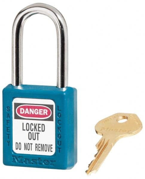 Master Lock 410KAS3TEAL Lockout Padlock: Keyed Alike, Key Retaining, Thermoplastic, Plated Metal Shackle, Teal 