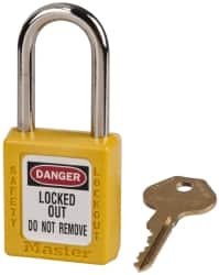 Master Lock 410KAYLW600F421 Lockout Padlock: Keyed Alike, Key Retaining, Thermoplastic, Steel Shackle, Yellow 
