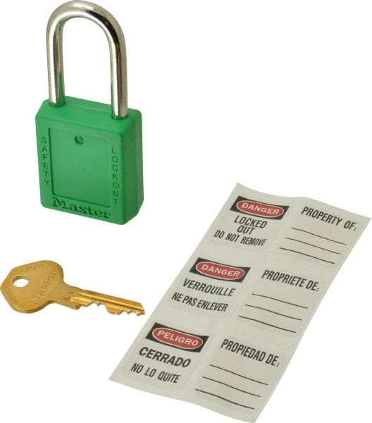 Master Lock 410KAGRN4XX6862 Lockout Padlock: Keyed Alike, Key Retaining, Thermoplastic, Steel Shackle, Green 