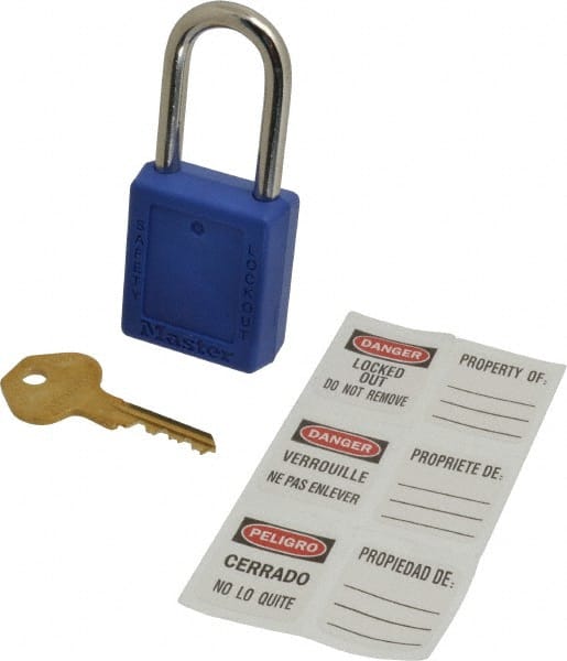 Master Lock 410KABLU4XX6932 Lockout Padlock: Keyed Alike, Key Retaining, Thermoplastic, Steel Shackle, Blue 