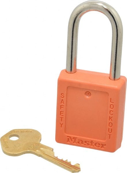 Master Lock 410KAORJ600F417 Lockout Padlock: Keyed Alike, Key Retaining, Thermoplastic, Steel Shackle, Orange 