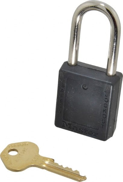Master Lock 410KABLK4XX7082 Lockout Padlock: Keyed Alike, Key Retaining, Thermoplastic, Steel Shackle, Black 