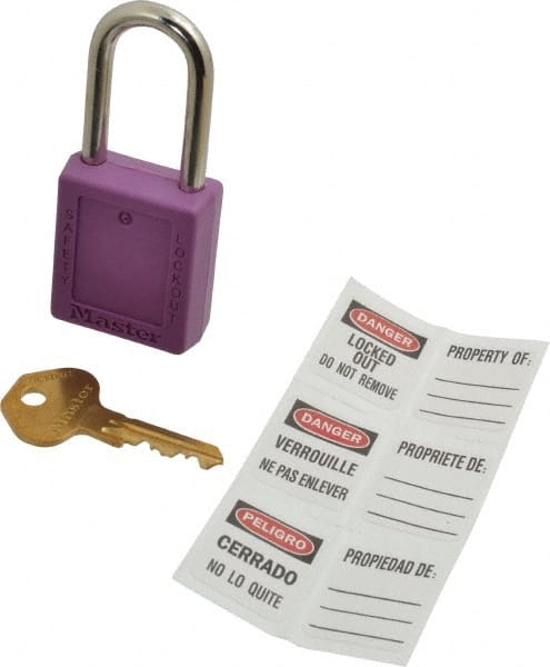 Master Lock 410KAPRP4XX7195 Lockout Padlock: Keyed Alike, Key Retaining, Thermoplastic, Steel Shackle, Purple 