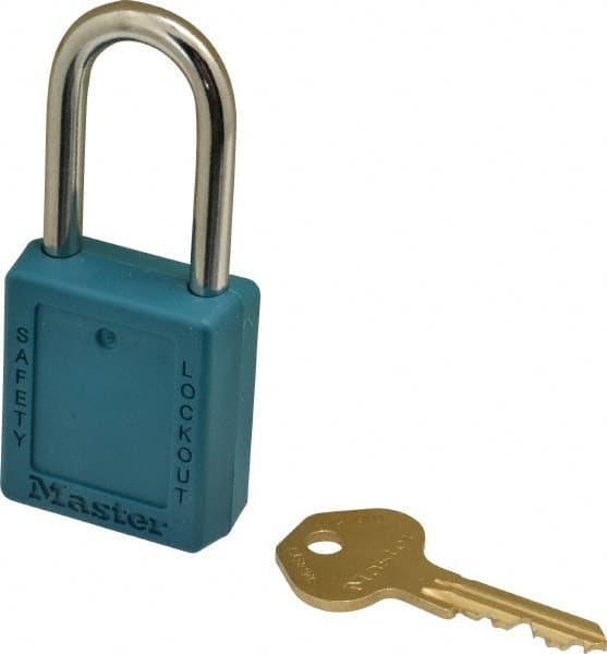 Master Lock 410KATEL4XX3021 Lockout Padlock: Keyed Alike, Key Retaining, Thermoplastic, Steel Shackle, Teal 