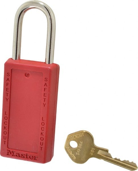 Master Lock 411RED Lockout Padlock: Keyed Different, Key Retaining, Thermoplastic, Steel Shackle, Red 
