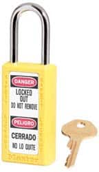 Master Lock 411YLW Lockout Padlock: Keyed Different, Key Retaining, Thermoplastic, Steel Shackle, Yellow 