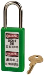 Master Lock 411GRN Lockout Padlock: Keyed Different, Key Retaining, Thermoplastic, Steel Shackle, Green 
