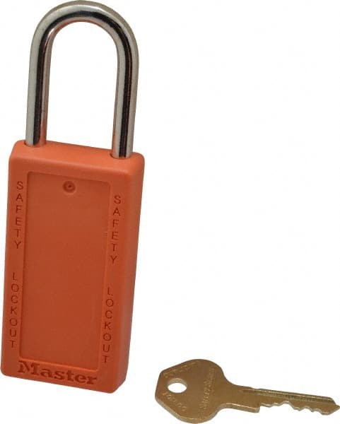 Master Lock 411ORJ Lockout Padlock: Keyed Different, Key Retaining, Thermoplastic, Steel Shackle, Orange 