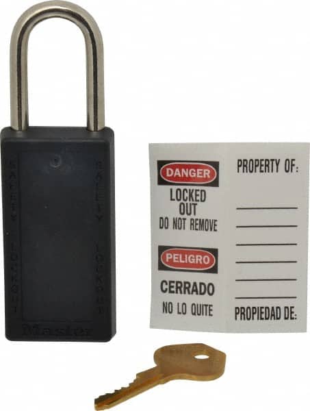Master Lock 411BLK Lockout Padlock: Keyed Different, Key Retaining, Thermoplastic, Steel Shackle, Black 