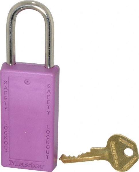 Master Lock 411PRP Lockout Padlock: Keyed Different, Key Retaining, Thermoplastic, Steel Shackle, Purple Image