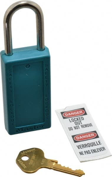 Master Lock 411TEAL Lockout Padlock: Keyed Different, Key Retaining, Thermoplastic, Steel Shackle, Teal 