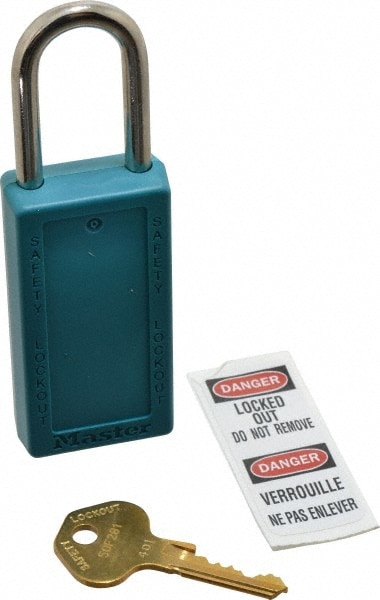 Master Lock 411TEAL Lockout Padlock: Keyed Different, Key Retaining, Thermoplastic, Steel Shackle, Teal Image