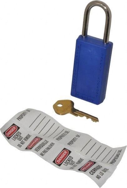 Master Lock 411KABLU4XX6251 Lockout Padlock: Keyed Alike, Key Retaining, Thermoplastic, Steel Shackle, Blue 